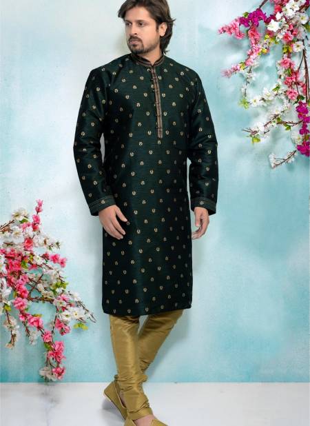 Bottle Green Colour Designer Fancy Party And Function Wear Traditional Jaquard Silk Brocade Kurta Pajama Redymade Collection 1031-8360